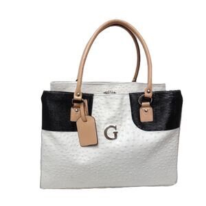 Guess White and Tan Laptop Travel Bag with Suitcase Strap